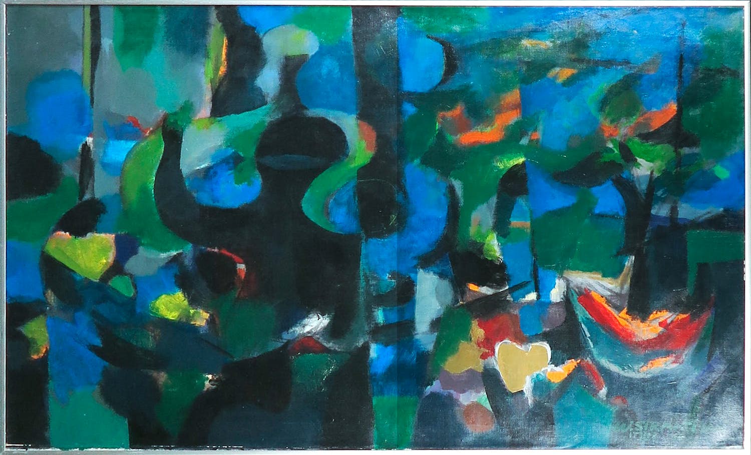 Wim Straatman - Olieverf op doek, Compositie lente - Ingelijst verkocht voor € 100!