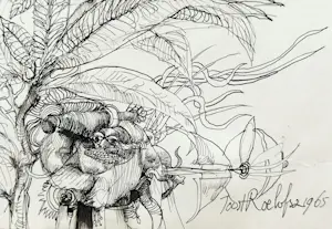 Joost Roelofsz - 4 originele ontwerpschetsen voor (boek)illustratie + uitnodiging opening kopen? Bied vanaf 125!