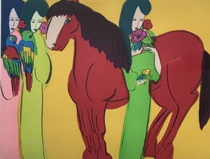 Walasse Ting - kleurenlitho - 'Red horse and women' - 1981 (HC exemplaar, keurig ingelijst) kopen? Bied vanaf 500!