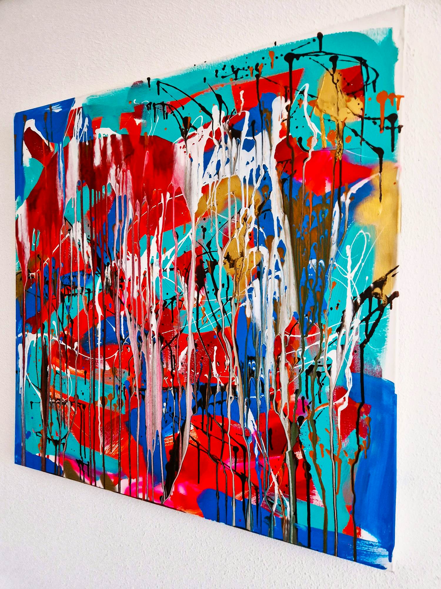 Rick Triest - Grote & krachtige gemengde techniek (acryl en goudverf/aquarel) op doek kopen? Bied vanaf 10!