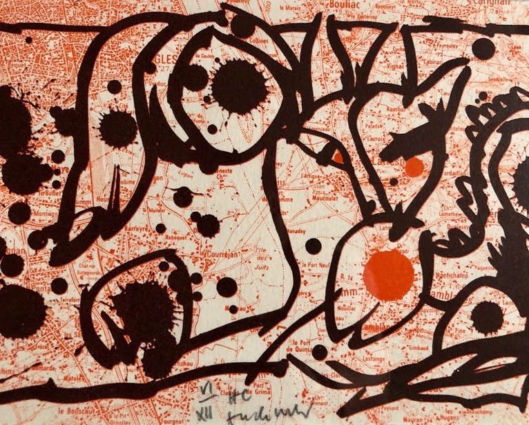 Pierre Alechinsky - kleurenlitho, 'Arrondisement Gironde', 1983, HC-exemplaar (INGELIJST) kopen? Bied vanaf 599!