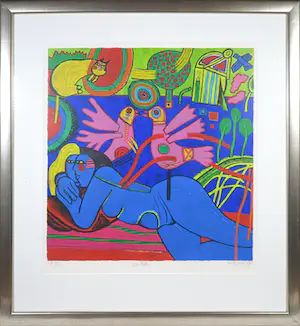 Corneille - Zeefdruk, Compositie met blauwe vrouw - Ingelijst (Groot) kopen? Bied vanaf 250!