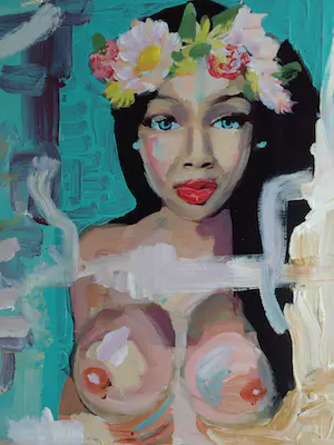 Peter Klashorst - Acrylverf op doek op houten frame , Bloemenmeisje kopen? Bied vanaf 200!