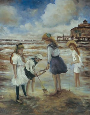 Jan Beaufort - Olieverf op paneel, Spelen op het strand kopen? Bied vanaf 1!