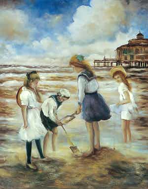 Jan Beaufort - Olieverf op paneel, Spelen op het strand verkocht voor € 1!