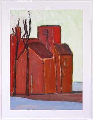 Paul Overhaus - Olieverf op board, Rood- Ingelijst verkocht voor € 40!