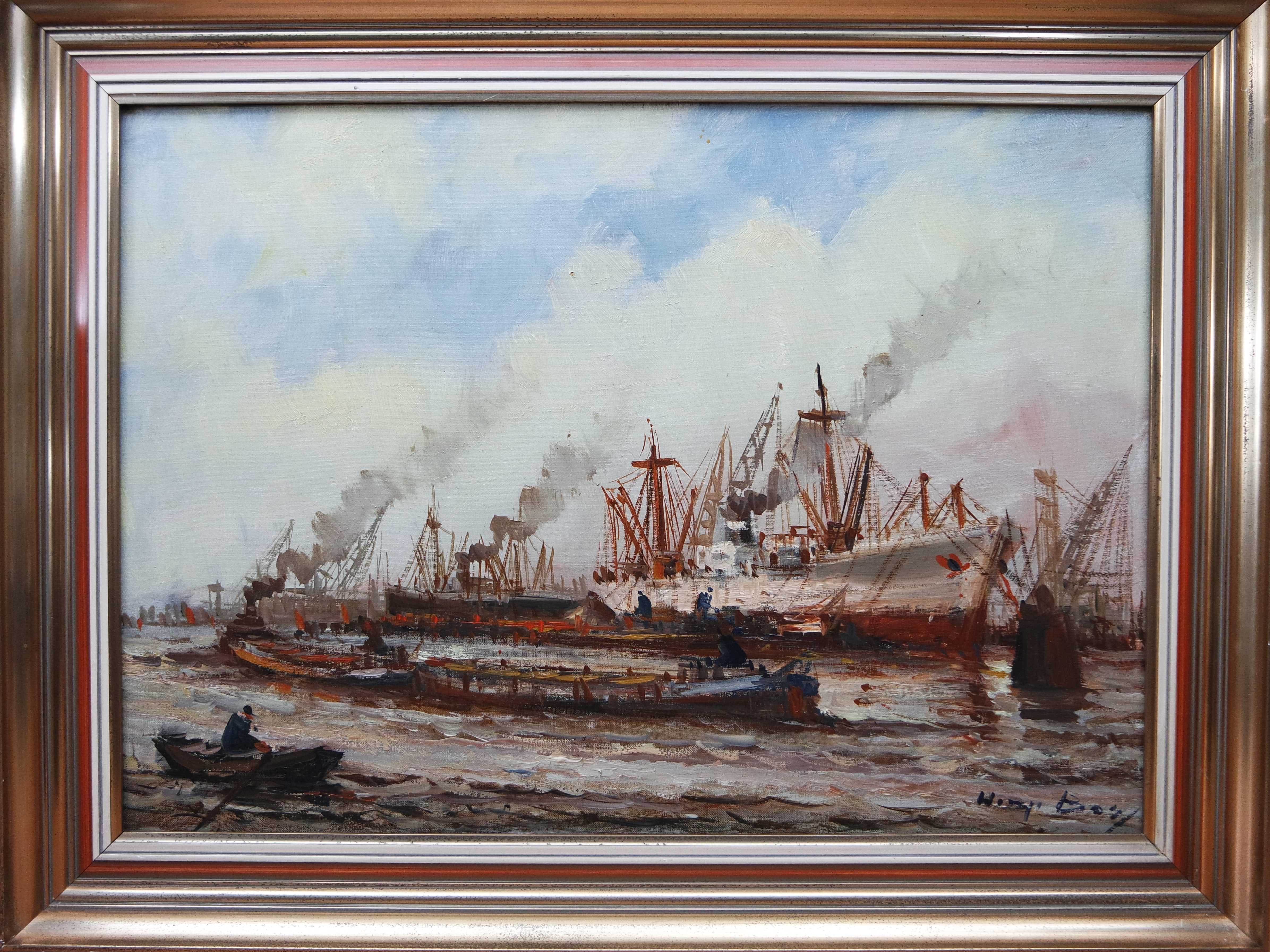 Willem Bos - olieverf op doek - havengezicht kopen? Bied vanaf 325!