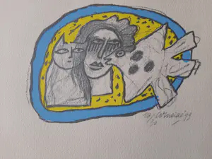 Corneille - Zeefdruk, Chat, femme et oiseau kaufen? Bieten Sie von 80!