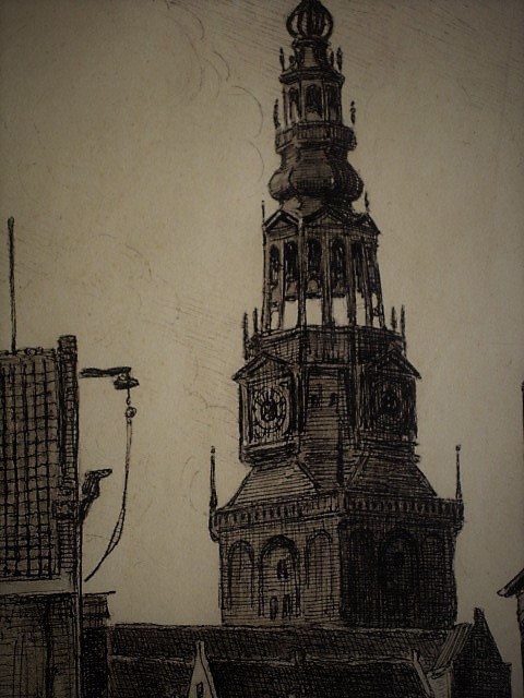 Louis Landre - gesigneerde Ets Amsterdam Oudezijds kolk en Oude kerk" ca 1920 kopen? Bied vanaf 1!