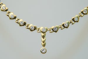 1218 - Fraai gouden (14 kt) & diamanten (2.00ct) hartjes-model "Foxtail" collier kopen? Bied vanaf 760!