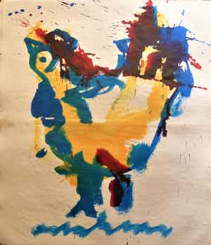 Anton Heyboer - De oervogel .Mooie krachtige sierlijke kleurige schildering . verkocht voor € 275!