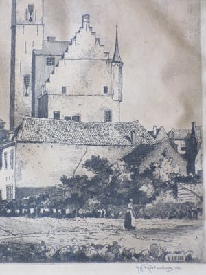 Hendrikus Roodenburg - Stadhuistoren Veere - Ets kopen? Bied vanaf 75!