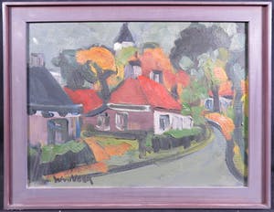 Wim van der Veer - Acryl op doek, Dorp in Noord-Frankrijk - Ingelijst kopen? Bied vanaf 100!