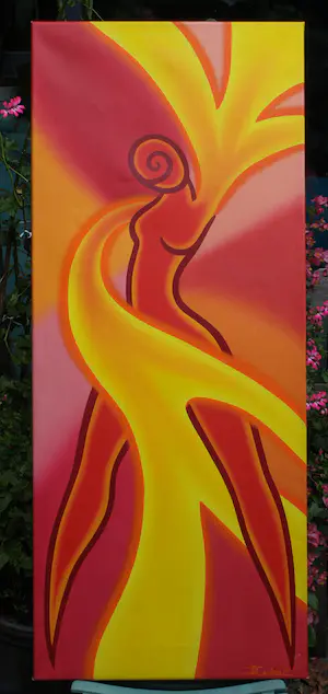 Donna Corbani - Acrylverf op doek , On Fire – 2004 – Groot , 120 x 50 cm kopen? Bied vanaf 1!