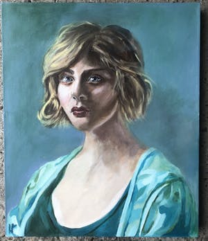 Niet of onleesbaar gesigneerd - Modern kleurrijk portret jonge vrouw kopen? Bied vanaf 10!