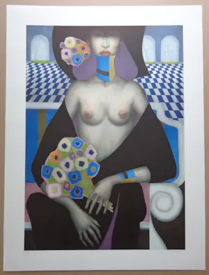 Jef van Tuerenhout - HALFNAAKTE VROUW / KLEURZEEFDRUK / 80x60cm / SIG kopen? Bied vanaf 95!