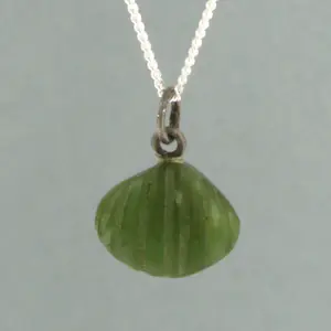 Zilveren collier met hanger bezet met groene schelpvormig agaath kopen? Bied vanaf 1!