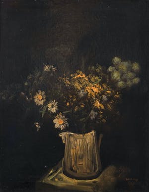 Floris Jespers - schilderij, bloemenboeket, handgesigneerd, gedateerd en ingelijst kopen? Bied vanaf 590!