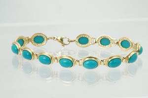 2062- elegante 14 karaats geel-gouden armband gezet met turkoois edelstenen. kopen? Bied vanaf 210!
