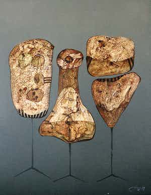 Rob Figee - Acryl, potlood en collage op papier, Menage a trois verkocht voor € 1!