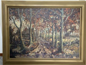 Fik Abbing - herfst tafreel met laantje en boerderij op de achtergrond. kopen? Bied vanaf 300!