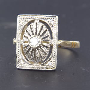 14K Goud - wit en geel goud ring met diamant - ringmaat 17.5 (55) kopen? Bied vanaf 280!