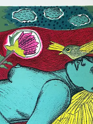 Corneille - Lithografie 'Vrouw met Australische bloem', 1988 kopen? Bied vanaf 650!