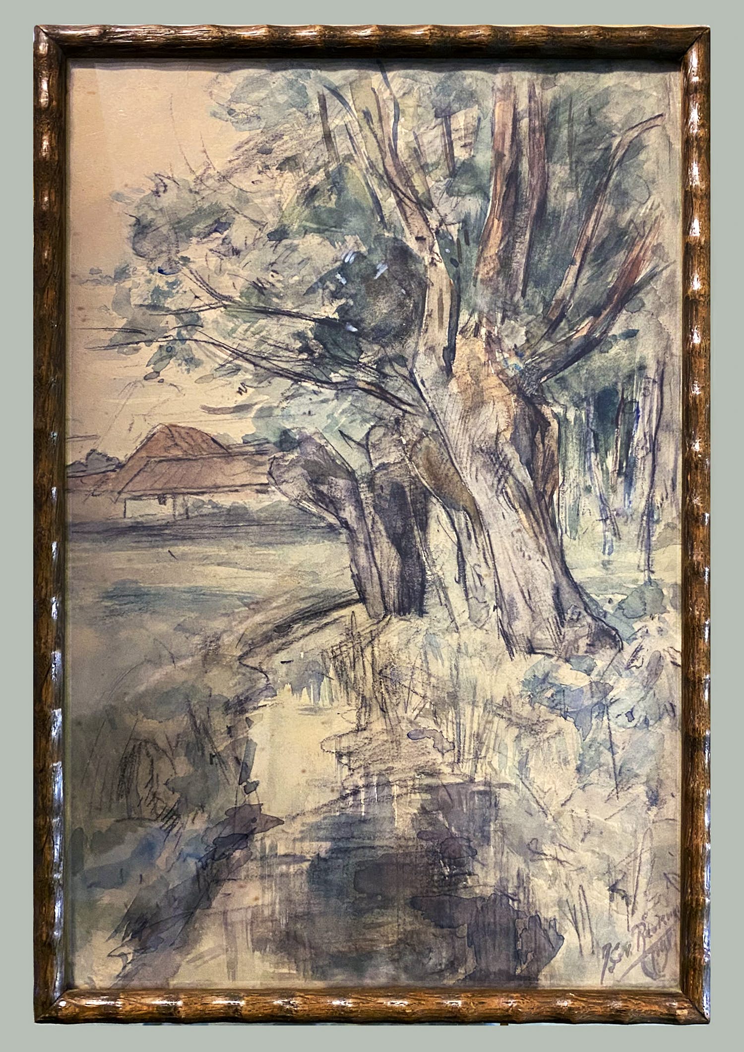 Niet of onleesbaar gesigneerd - aquarel - 'Bomen aan Vaart' - 1907 kopen? Bied vanaf 1!