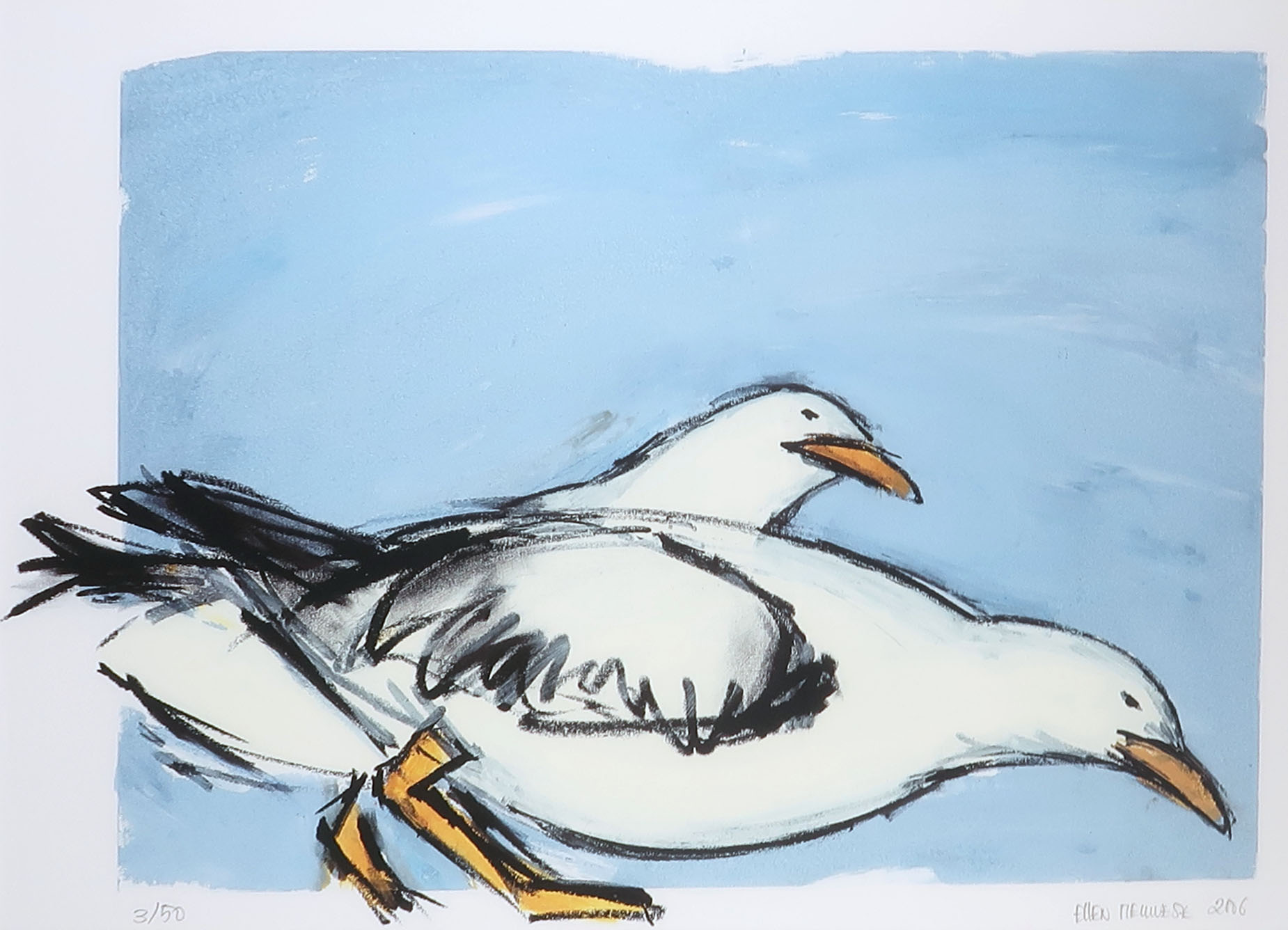 Ellen Meuwese - Giclée, Twee meeuwen - Ingelijst kopen? Bied vanaf 1!