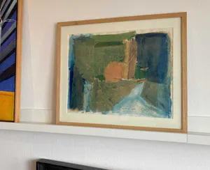 Gjalt Walstra - Uniek werk in gemengde techniek (inkt & collage), Abstract landschap met zon kopen? Bied vanaf 50!