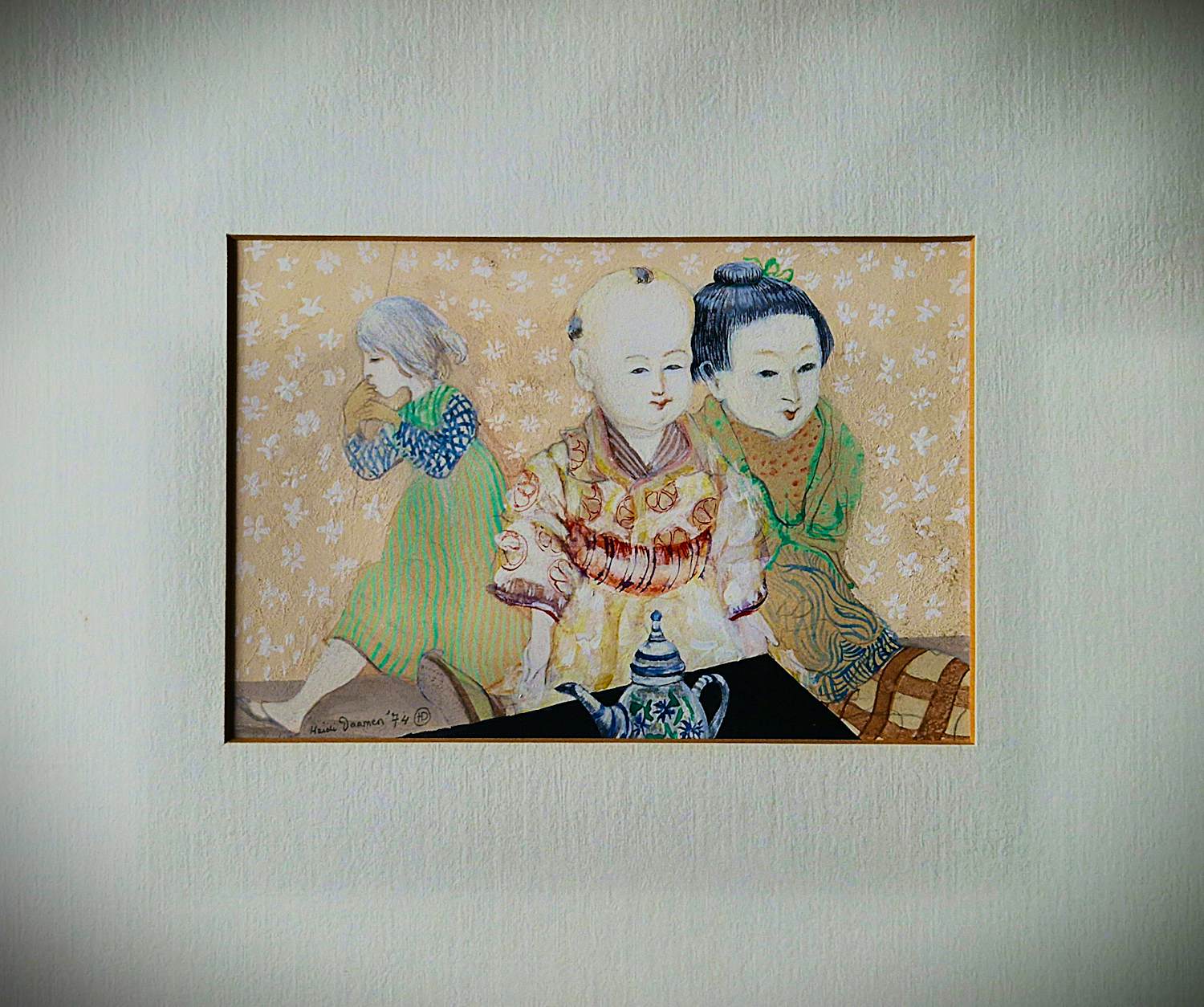 Heidi Daamen - gemengde techniek (gouache, pastel e.a.) 1974 - Japanse figuren - gesigneerd kopen? Bied vanaf 68!