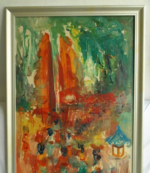 Hasan Djaafar - Olieverf op doek , “Vrouwen in het dorp” – ingelijst – Groot kopen? Bied vanaf 175!