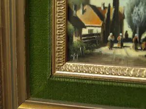 Jens Joppe - Miniatuurschilderij “Dorpje a/h water” , olieverf op panneel – 7 x 9 cm. kopen? Bied vanaf 100!