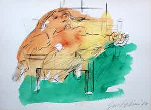 Jan Sierhuis - met de hand ingekleurde litho (aquarel): naakt - 1974 verkocht voor € 55!