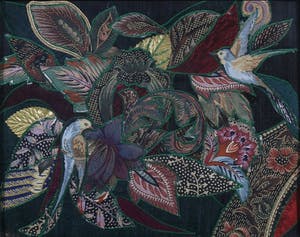 Niet of onleesbaar gesigneerd - Collage van stof, Z.T. Vogels en bloemen - Ingelijst kopen? Bied vanaf 10!