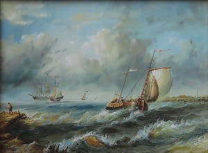 Niet of onleesbaar gesigneerd - Zeegezicht met zeilschepen op zee kopen? Bied vanaf 1!