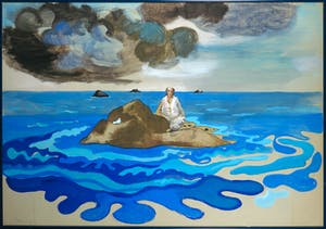 Bert Bouman - Gouache, Johannes op Patmos - Ingelijst (Groot) kopen? Bied vanaf 50!