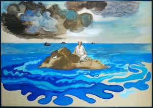 Bert Bouman - Gouache, Johannes op Patmos - Ingelijst (Groot) verkocht voor € 50!