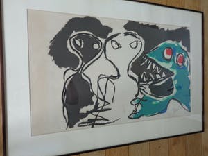 Karel Appel - A BEAST-DRAWN MAN / KLEURLITHO / 69x99cm / KADER / SIG kopen? Bied vanaf 500!