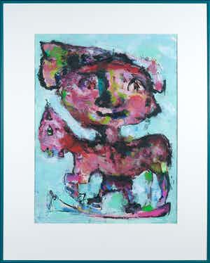 Niet of onleesbaar gesigneerd - Gouache, Compositie met abstracte figuur - Ingelijst verkocht voor € 1!