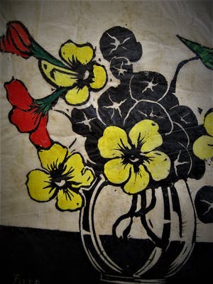 Jac. de Beer - Verstilde handingekleurde Houtsnede "bloemen in vaas" kleine oplage 3/50 kopen? Bied vanaf 20!