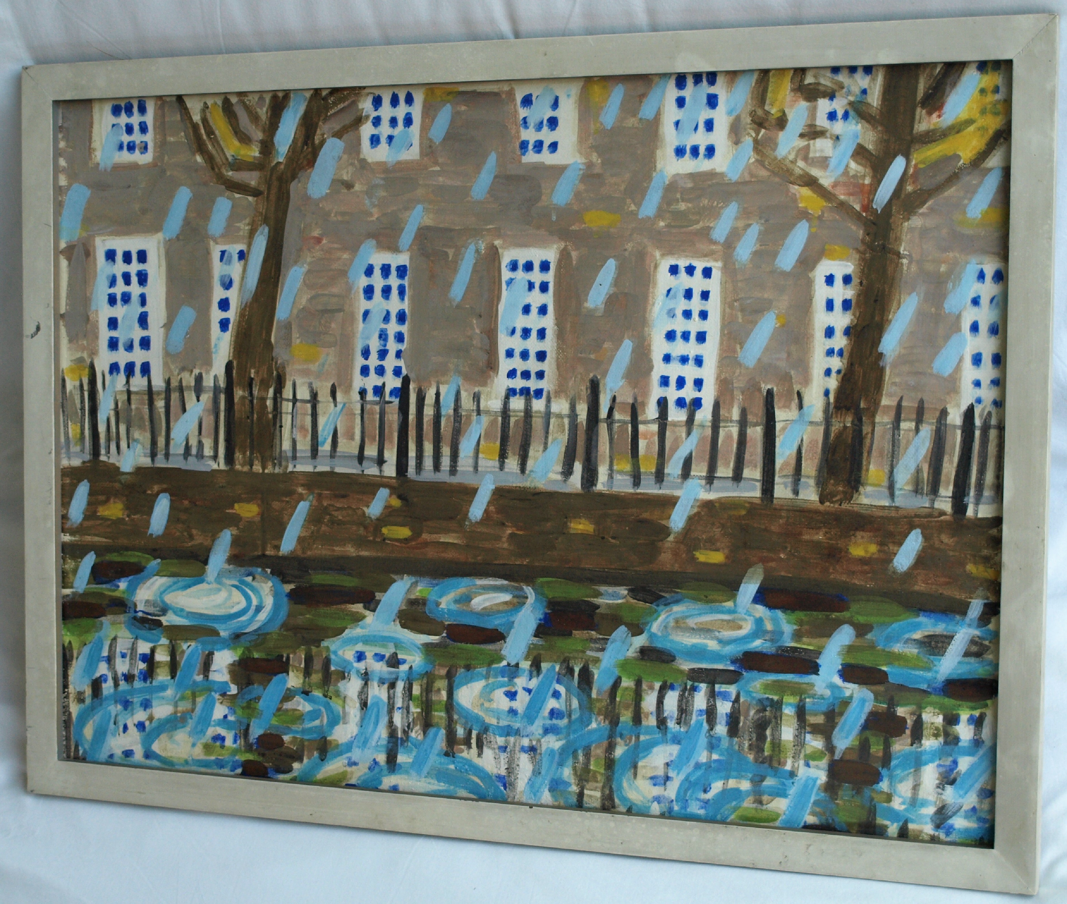 Wendelien Schonfeld - Tempera , Regen V – gesigneerd & ingelijst – ca 1985 kopen? Bied vanaf 50!