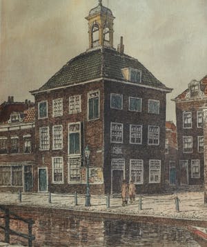Marius Johannes Janssen - Ingelijste en ingekleurde ets , Zakkendragershuisje Schiedam – ca. 1950 kopen? Bied vanaf 35!