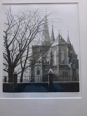 Wim Bettenhausen - Ets, Koorzijde Sint Jacobus kerk van uit de Willemstraat. vendu pour 100€ !