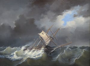 Niet of onleesbaar gesigneerd - (toegeschreven aan J.C. Schotel) - Olieverf op doek, Schip in storm - Ingelijst kopen? Bied vanaf 1!