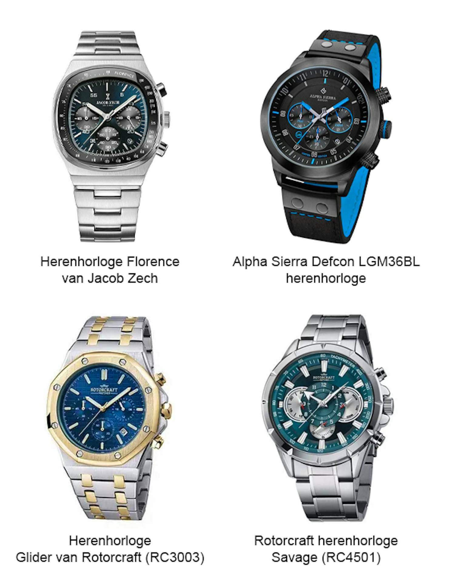 4 NIEUWE HORLOGES, JACOB ZECH, ALPHA SIERRA DEFCON, ROTORCRAFT GLIDER en SAVAGE kopen? Bied vanaf 600!