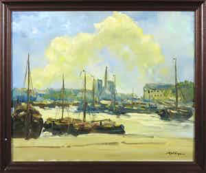 Jan Kelderman - Olieverf op doek, Gezicht op Parijs vanaf de Seine - Ingelijst verkocht voor € 40!