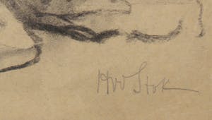 Niet of onleesbaar gesigneerd - Houtskooltekening, Twee figuren in een grot kopen? Bied vanaf 1!