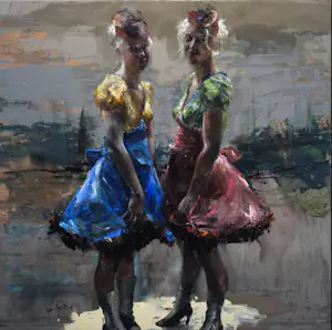 Sam Drukker - Olieverf en acryl op doek, Snoepmeisjes - Ingelijst (Zeer groot) kopen? Bied vanaf 2000!