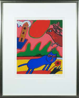 Corneille - Zeefdruk, Huit chats 4 - Ingelijst verkocht voor € 150!